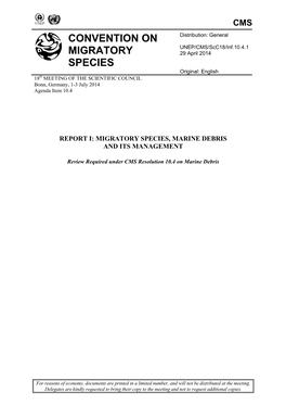 Report I: Migratory Species, Marine Debris and Its Management