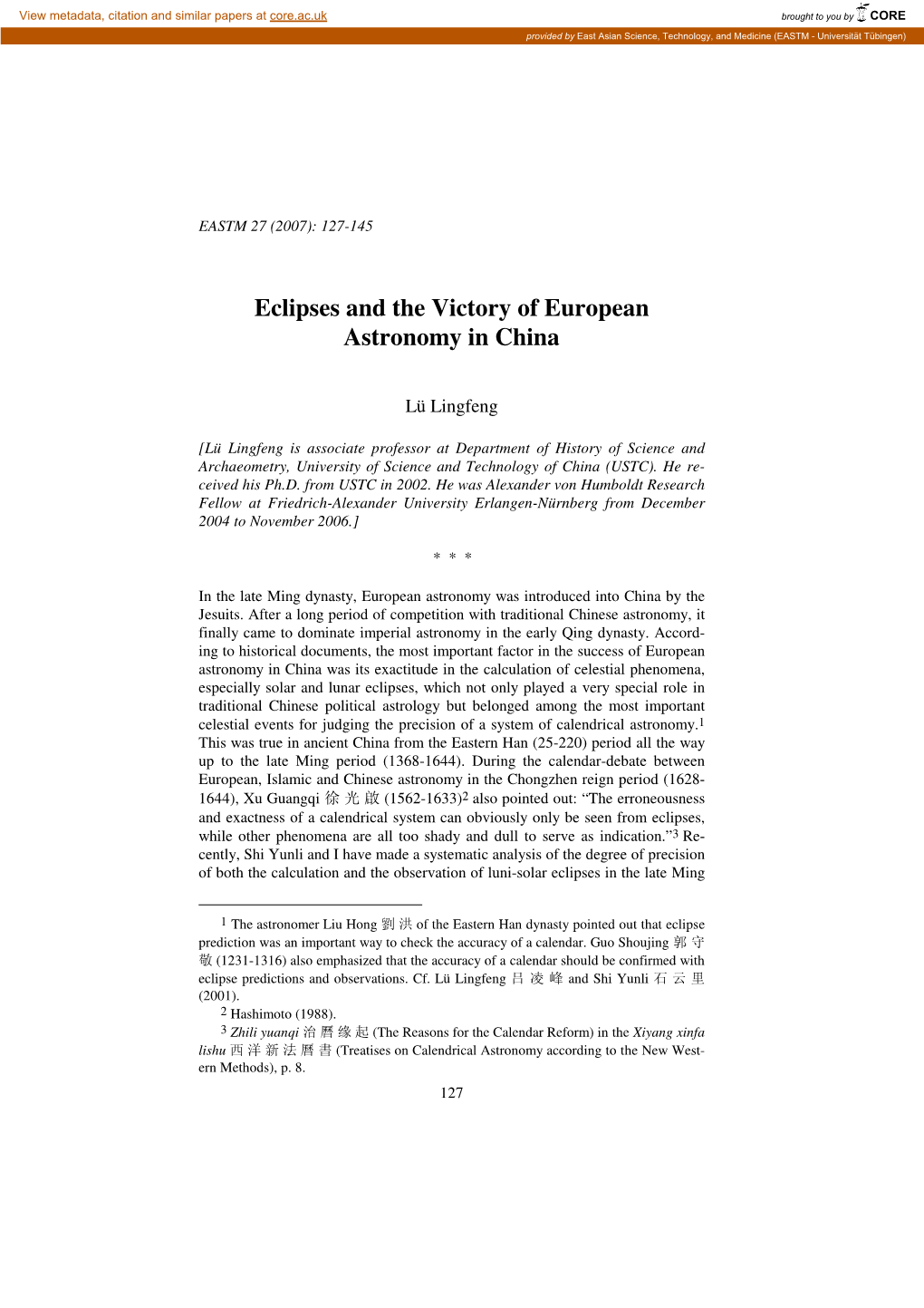 Eclipses and the Victory of European Astronomy in China