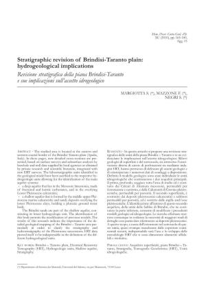 Stratigraphic Revision of Brindisi-Taranto Plain