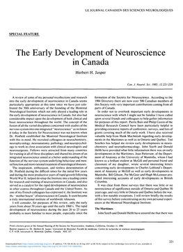 The Early Development of Neuroscience in Canada Herbert H