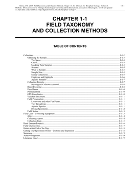 Chapter 1-1 Field Taxonomy and Collection Methods