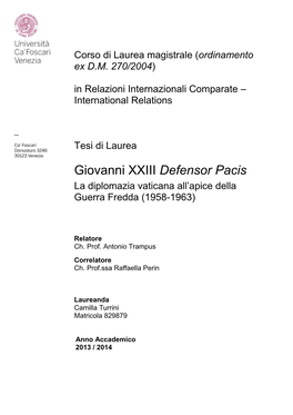 Giovanni XXIII Defensor Pacis