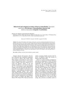 Behavioral and Ecological Correlates of Foureye Butterflyfish, Chaetodon