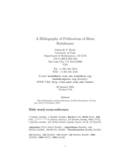 A Bibliography of Publications of Heinz Rutishauser