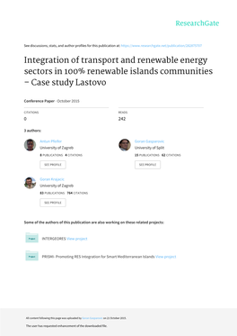 Integration of Transport and Renewable Energy Sectors in 100% Renewable Islands Communities – Case Study Lastovo