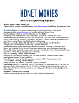 Hdnet Movies June 2013 Program Highlights -Version 1