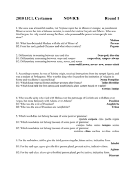 2010 IJCL Certamen NOVICE Round 1