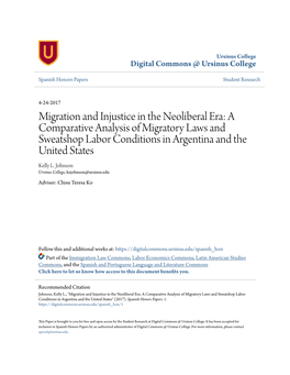 A Comparative Analysis of Migratory Laws and Sweatshop Labor Conditions in Argentina and the United States Kelly L