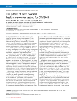 The Pitfalls of Mass Hospital Healthcare Worker Testing for COVID