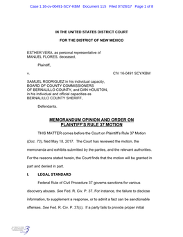 Memorandum Opinion and Order on Plaintiff's Rule 37