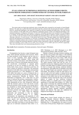 Evaluation of Nutritional Potential of Wild Edible Fruits Consumed by Indigenous Communities of Central Punjab, Pakistan