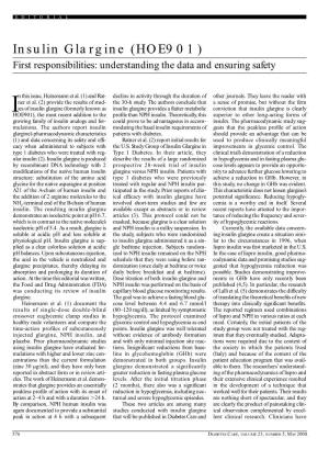 Insulin Glargine (HOE901) First Responsibilities: Understanding the Data and Ensuring Safety