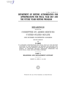 Department of Defense Authorization for Appropriations for Fiscal Year 2017 and the Future Years Defense Program