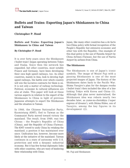 Bullets and Trains: Exporting Japan's Shinkansen to China and Taiwan