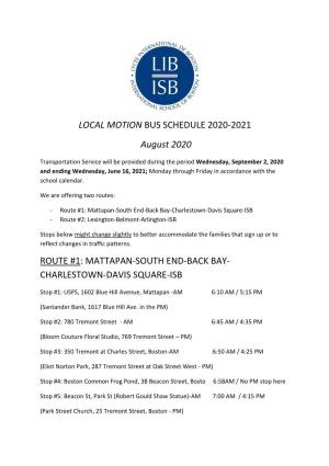 LOCAL MOTION BUS SCHEDULE 2020-2021 August 2020