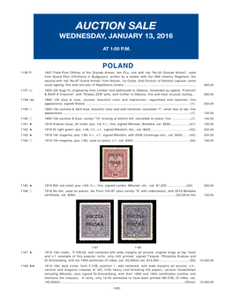 Auction Sale Wednesday, January 13, 2016