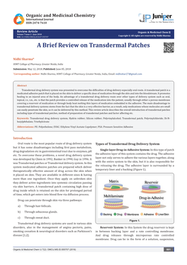 A Brief Review on Transdermal Patches