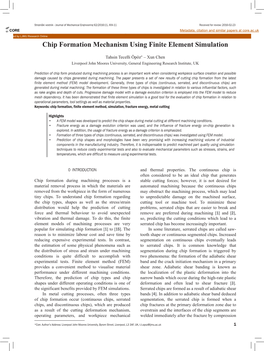 Chip Formation Mechanism Using Finite Element Simulation Öpöz, T.T