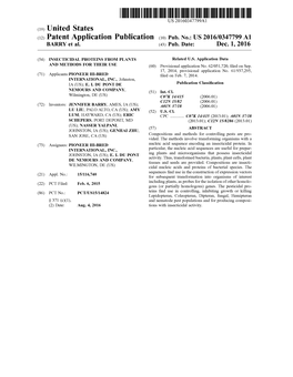 (12) Patent Application Publication (10) Pub. No.: US 2016/0347799 A1 BARRY Et Al