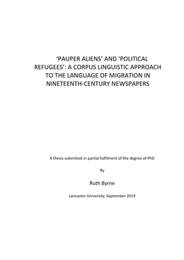 'Pauper Aliens' and 'Political Refugees'