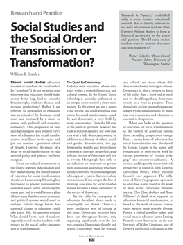 Social Studies and the Social Order: Transmission Or Transformation?
