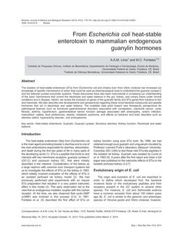 From Escherichia Coli Heat-Stable Enterotoxin to Mammalian Endogenous Guanylin Hormones