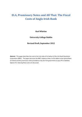 ELA, Promissory Notes and All That: the Fiscal Costs of Anglo Irish Bank