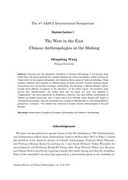 The West in the East Chinese Anthropologies in the Making