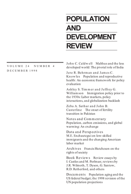 Population and Development Review, Volume 24, Number 4