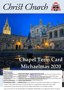 Chapel Term Card Michaelmas 2020