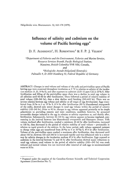 Influence of Salinity and Cadmium on the Volume of Pacific Herring Eggs