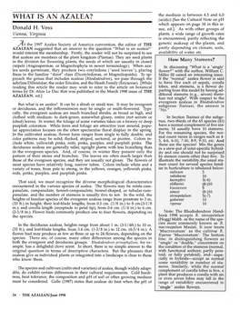 WHAT IS an AZALEA? (Acidic) [See the Cultural Note on Ph Which Appears on Page 34 in This Is- Donald H