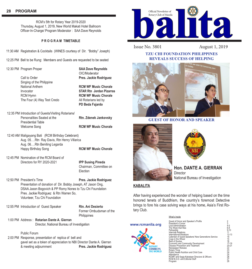 Issue No. 3801 August 1, 2019 Hon. DANTE A. GIERRAN