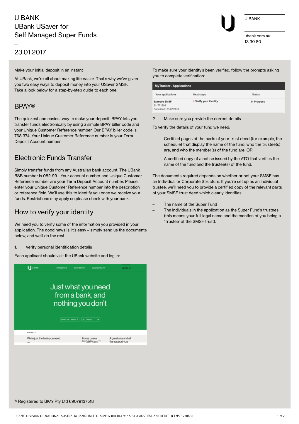 Ubank Usaver for Self Managed Super Funds Ubank.Com.Au – 13 30 80 23.01.2017