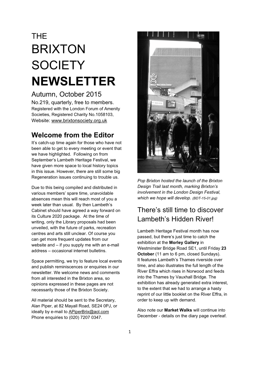 October 2015 No.219, Quarterly, Free to Members