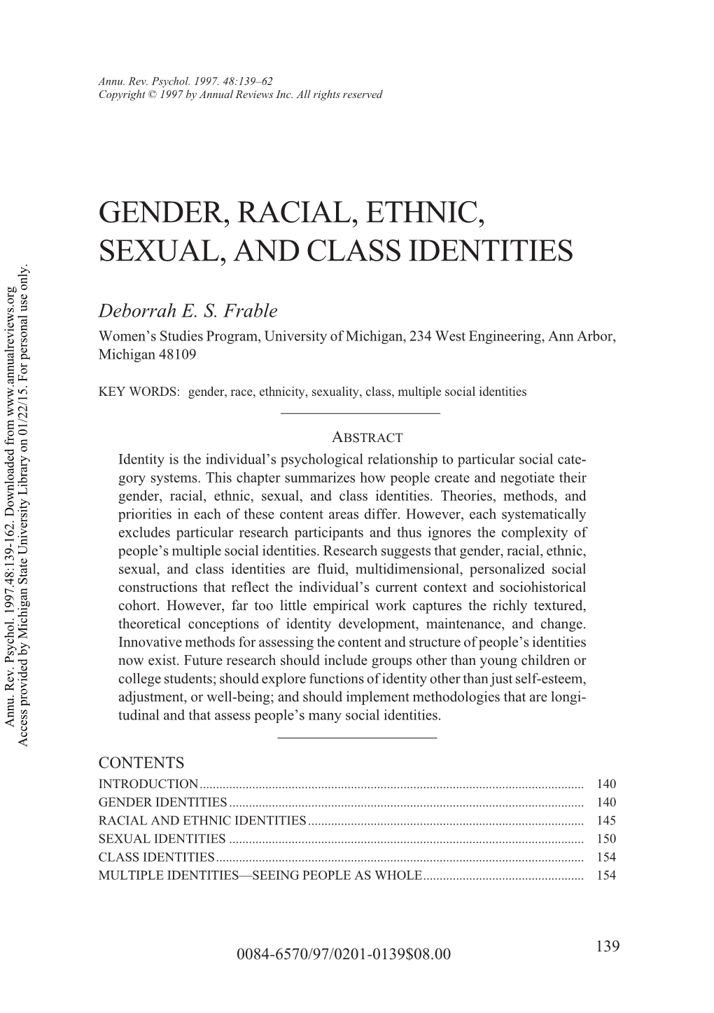 Gender, Racial, Ethnic, Sexual, and Class Identities