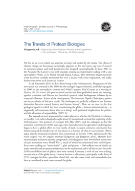 The Travels of Protean Biologies Margaret Lock | Marjorie Bronfman Professor Emerita in the Department of Social Studies of Medicine, Mcgill University
