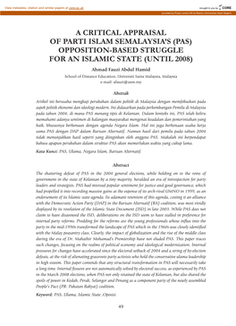 A Critical Appraisal of Parti Islam Semalaysia's (Pas)