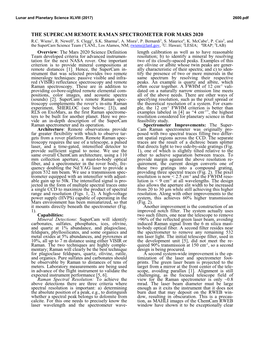 The Supercam Remote Raman Spectrometer for Mars 2020 R.C