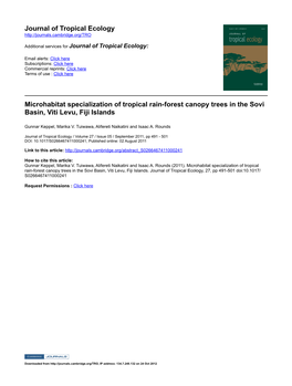 Journal of Tropical Ecology Microhabitat Specialization Of