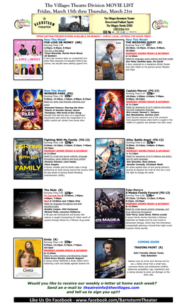 The Villages Theatre Division MOVIE LIST Friday, March 15Th Thru Thursday, March 21St