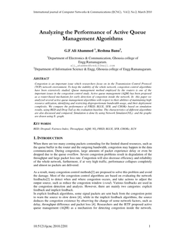 Analyzing the Performance of Active Queue Management Algorithms