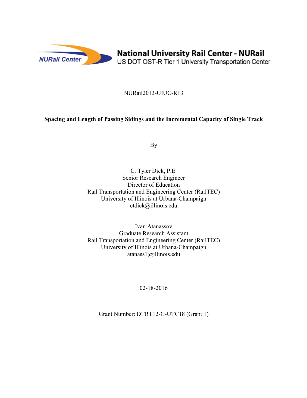 Nurail2013-UIUC-R13 Spacing and Length of Passing Sidings and The