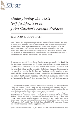 Self-Justification in John Cassian's Ascetic Prefaces