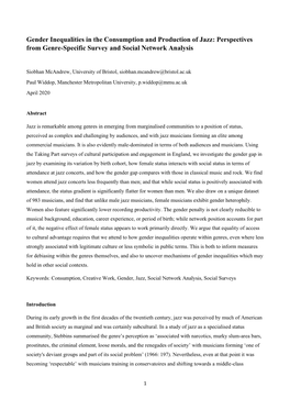 Gender Inequalities in the Consumption and Production of Jazz: Perspectives from Genre-Specific Survey and Social Network Analysis