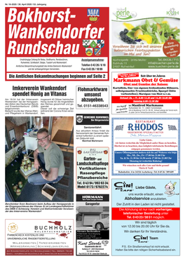 Bokhorst- Wankendorfer Rundschau Unabhängige Zeitung Für Belau, Großharrie, Rendswühren, Anzei Genannahme : Ruhwinkel, Schillsdorf, Stolpe, Tasdorf Und Wankendorf