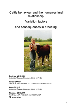Cattle Behaviour and the Human-Animal Relationship: Variation Factors and Consequences in Breeding