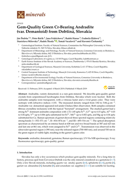Gem-Quality Green Cr-Bearing Andradite (Var. Demantoid) from Dobšiná, Slovakia