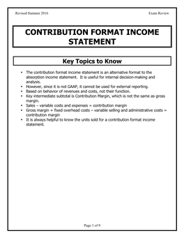 Contribution Format Income Statement