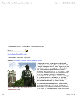 Vanderbilt University the History of Vanderbilt